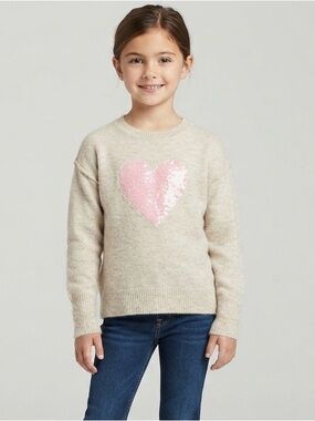 CeCe Cream Crewneck Sweater with Pink Heart Motif